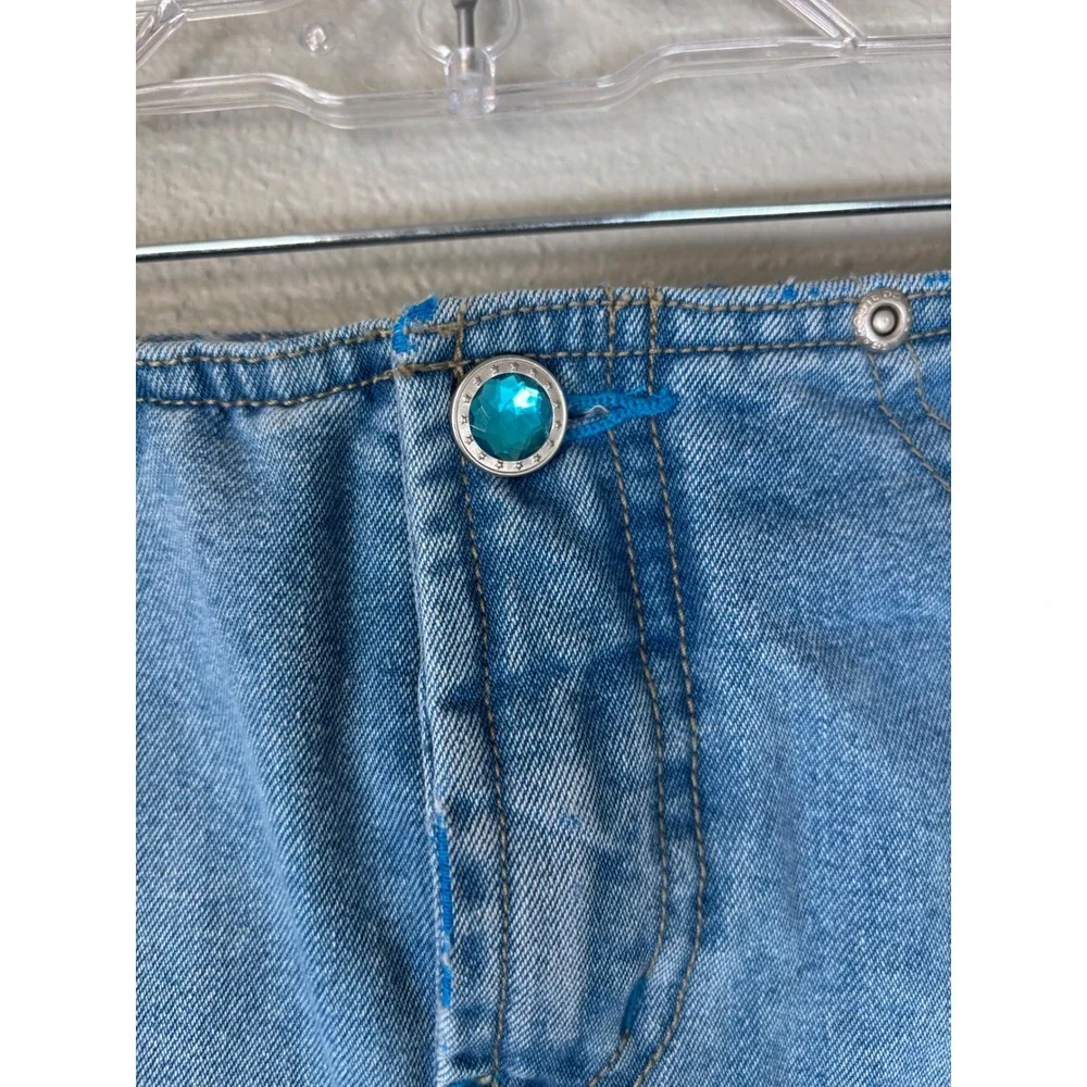 Route 66 Girls Y2K Denim Mini Skirt Blue Distressed Raw Hem Size 8